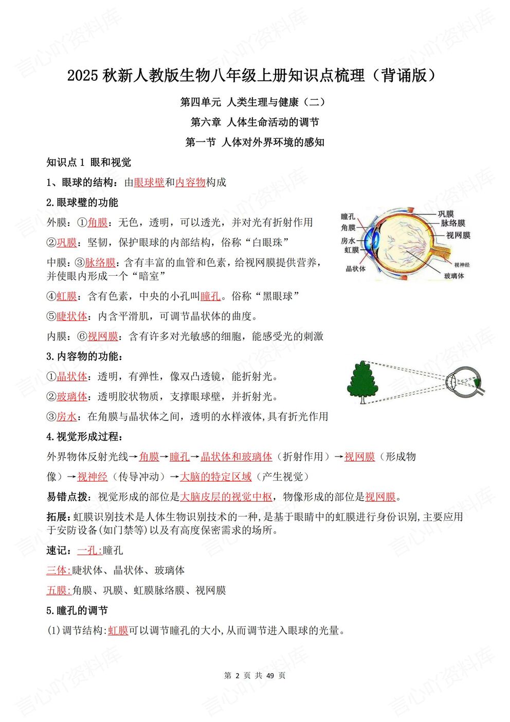 初中生物-八年级上册新教材初二上册章节背诵默写知识梳理人教版插图初中生物1