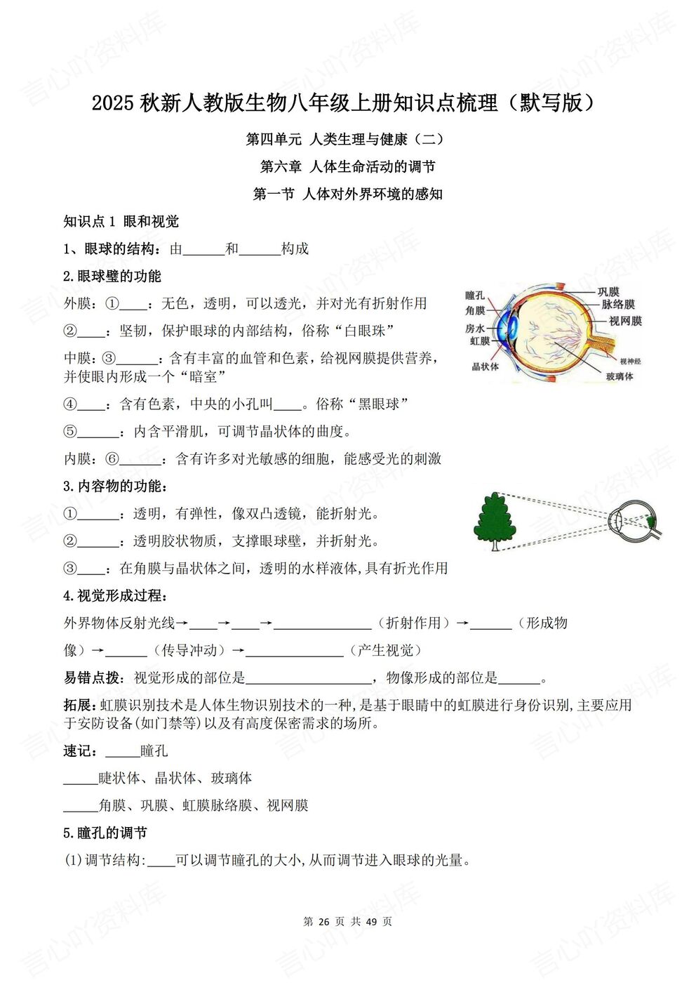 初中生物-八年级上册新教材初二上册章节背诵默写知识梳理人教版插图初中生物2