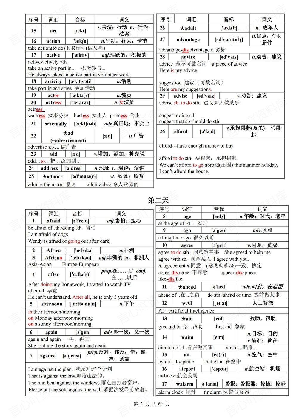 初中英语-1600词汇新课标1600词汇表含知识考点音标59天记忆插图初中英语1