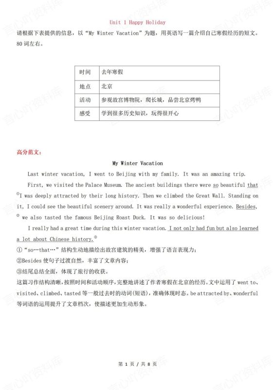 初中英语-八年级上册新教材初二上册单元话题写作及范文汇总（全）人教版 - 言心吖资料库-言心吖资料库