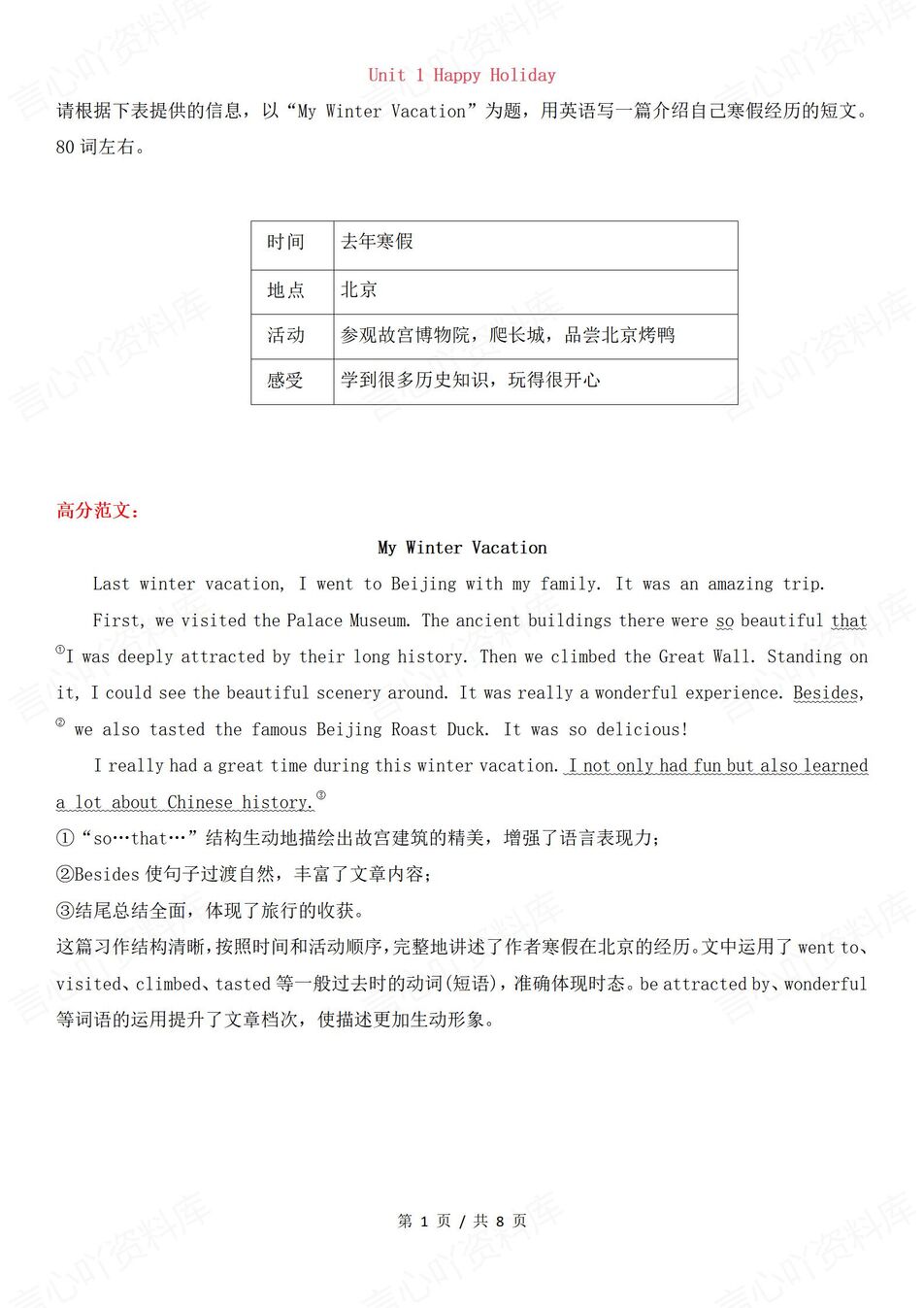 初中英语-八年级上册新教材初二上册单元话题写作及范文汇总（全）人教版-言心吖资料库