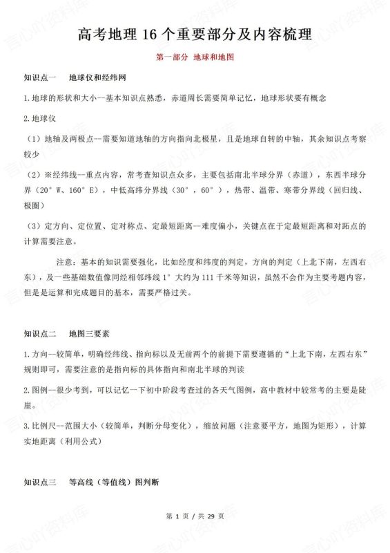 高中地理-高考复习16个重点部分知识梳理高考地理复习 - 言心吖资料库-言心吖资料库