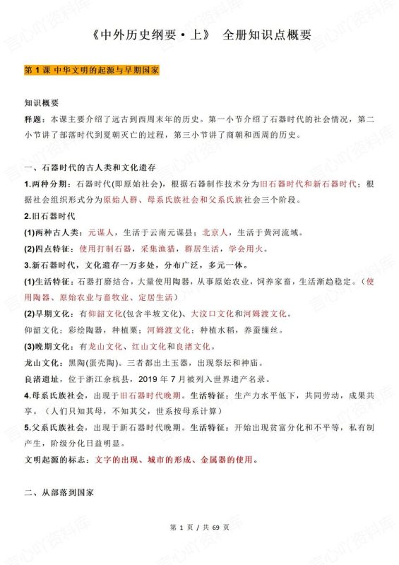 高中历史-必修上册全册知识点概要梳理《中外历史纲要》上 - 言心吖资料库-言心吖资料库