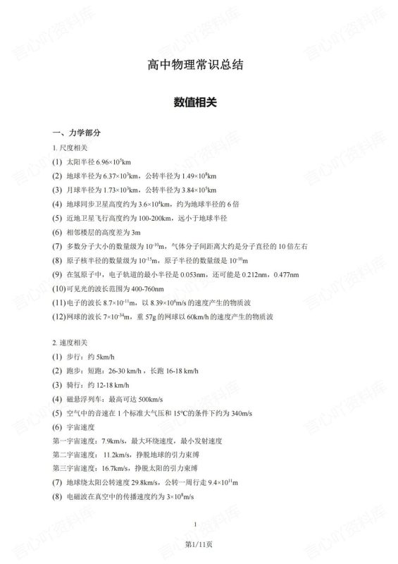 高中物理-高考复习常识知识点梳理总结高考物理复习（全） - 言心吖资料库-言心吖资料库