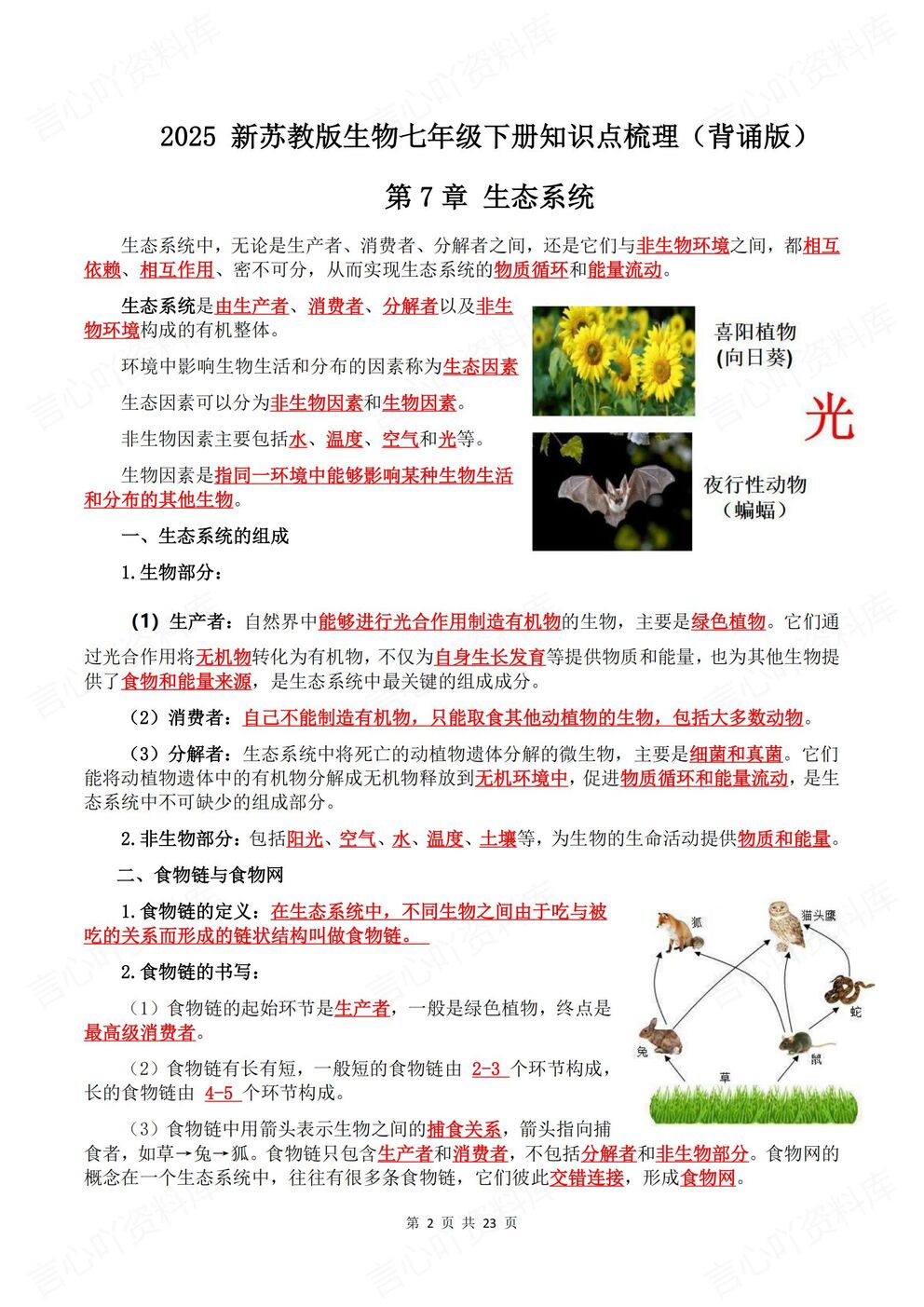 初中生物-七年级上新教材苏教初一上章节知识汇总梳理背诵/默写插图初中生物1