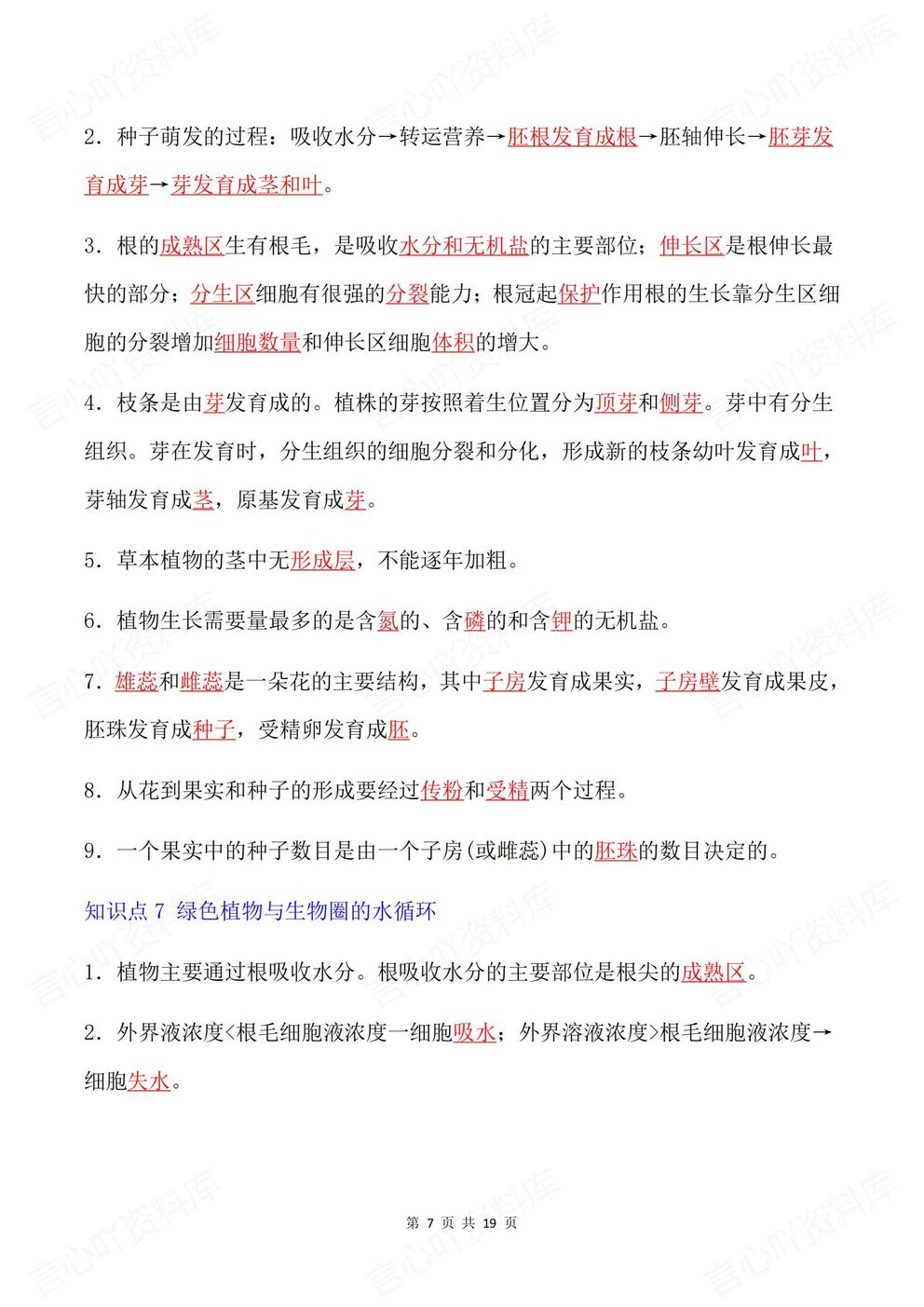 初中生物-七年级上新教材人教初一上章节知识汇总梳理背诵/默写插图初中生物4