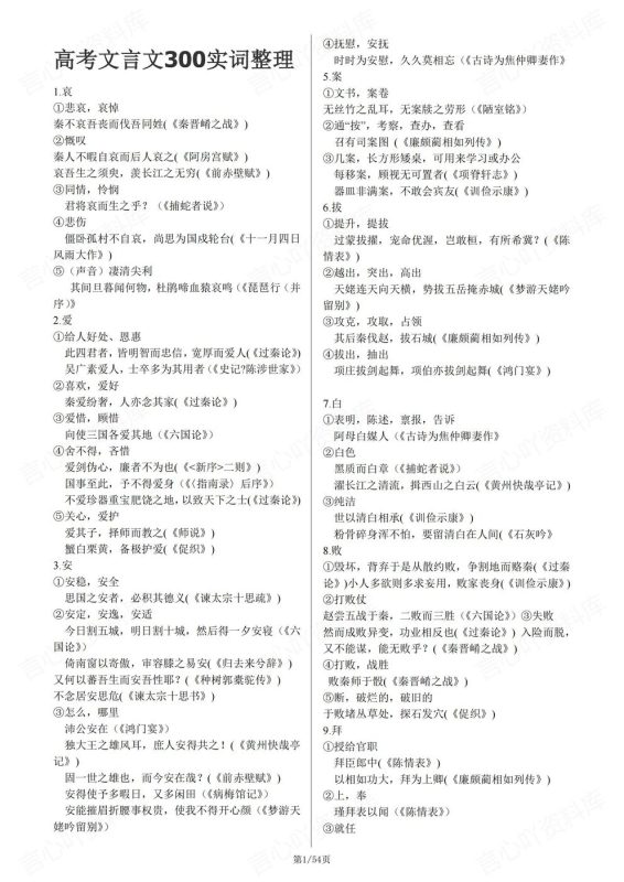 高中语文-文言文高考300实词+18虚词汇总高考文言文知识梳理 - 言心吖资料库-言心吖资料库
