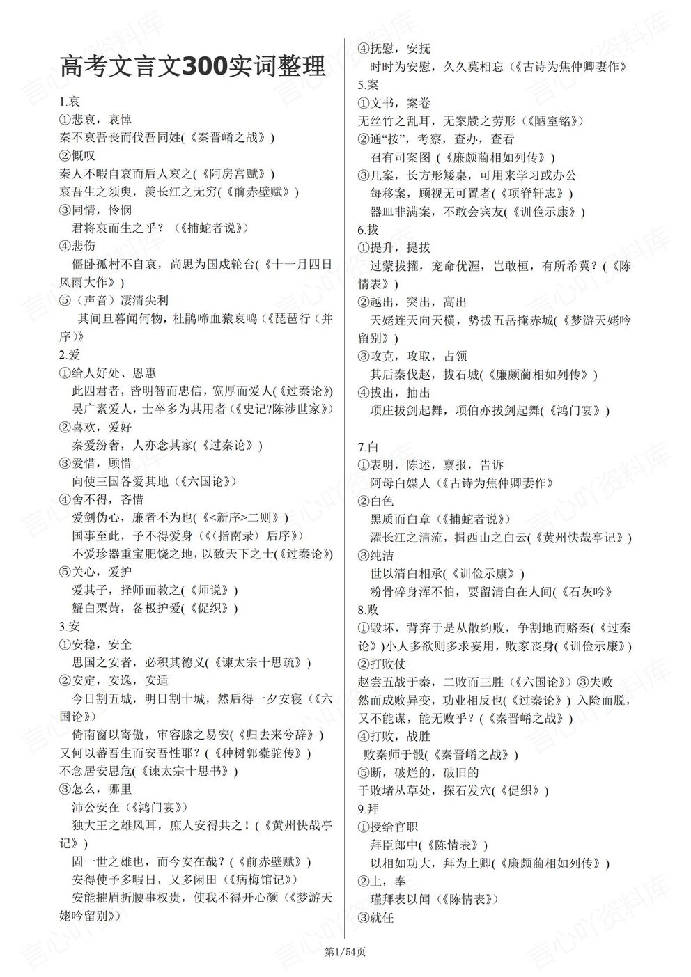 高中语文-文言文高考300实词+18虚词汇总高考文言文知识梳理-言心吖资料库