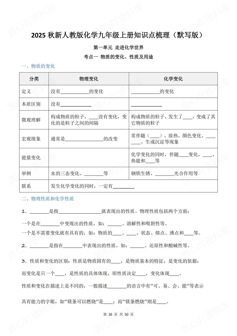 初中化学-九年级上新教材人教初三上章节知识汇总梳理背诵/默写插图初中化学5
