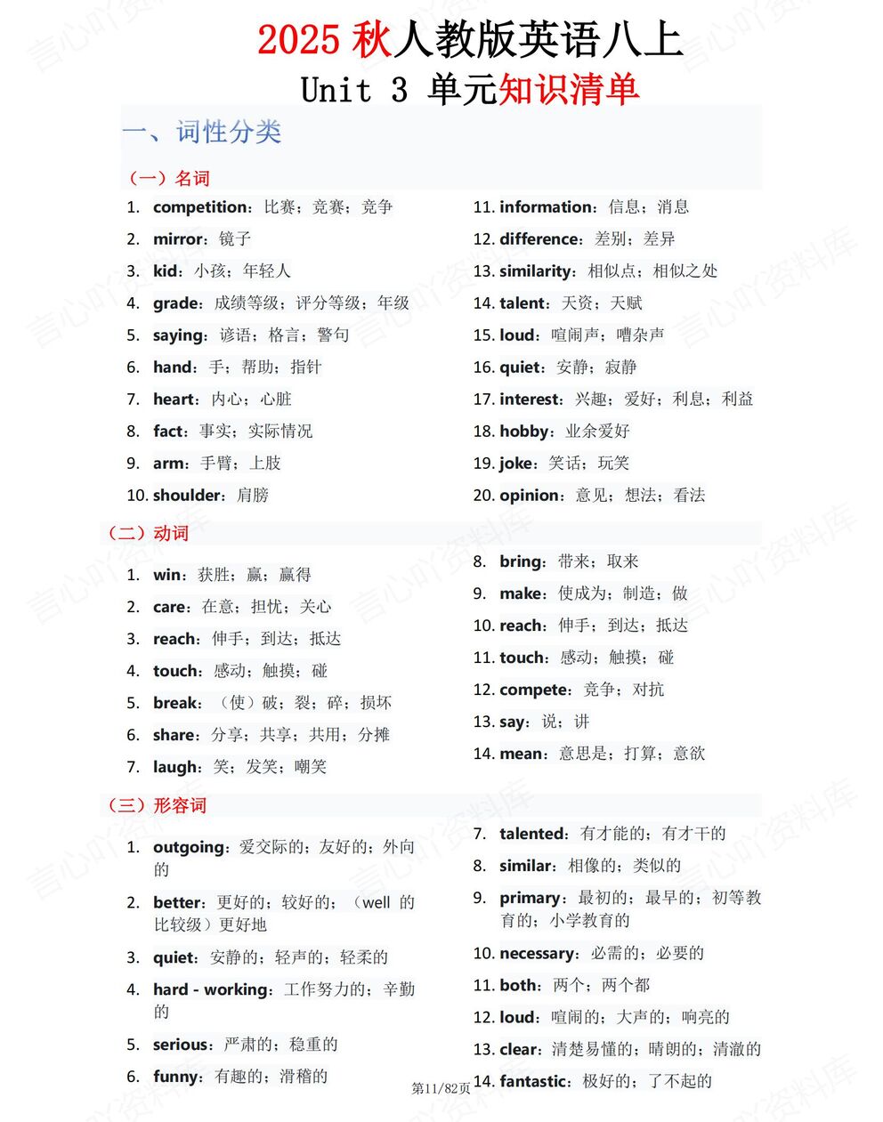 初中英语-八年级上新教材人教初二上U1-U8单元知识清单背诵/默写插图初中英语3