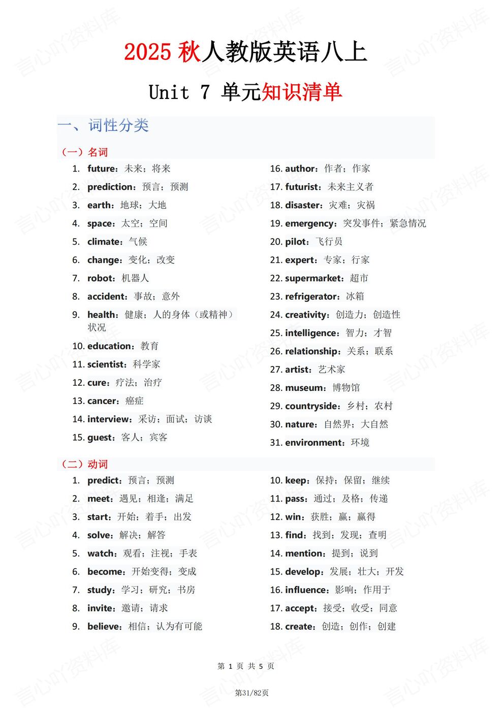 初中英语-八年级上新教材人教初二上U1-U8单元知识清单背诵/默写插图初中英语5