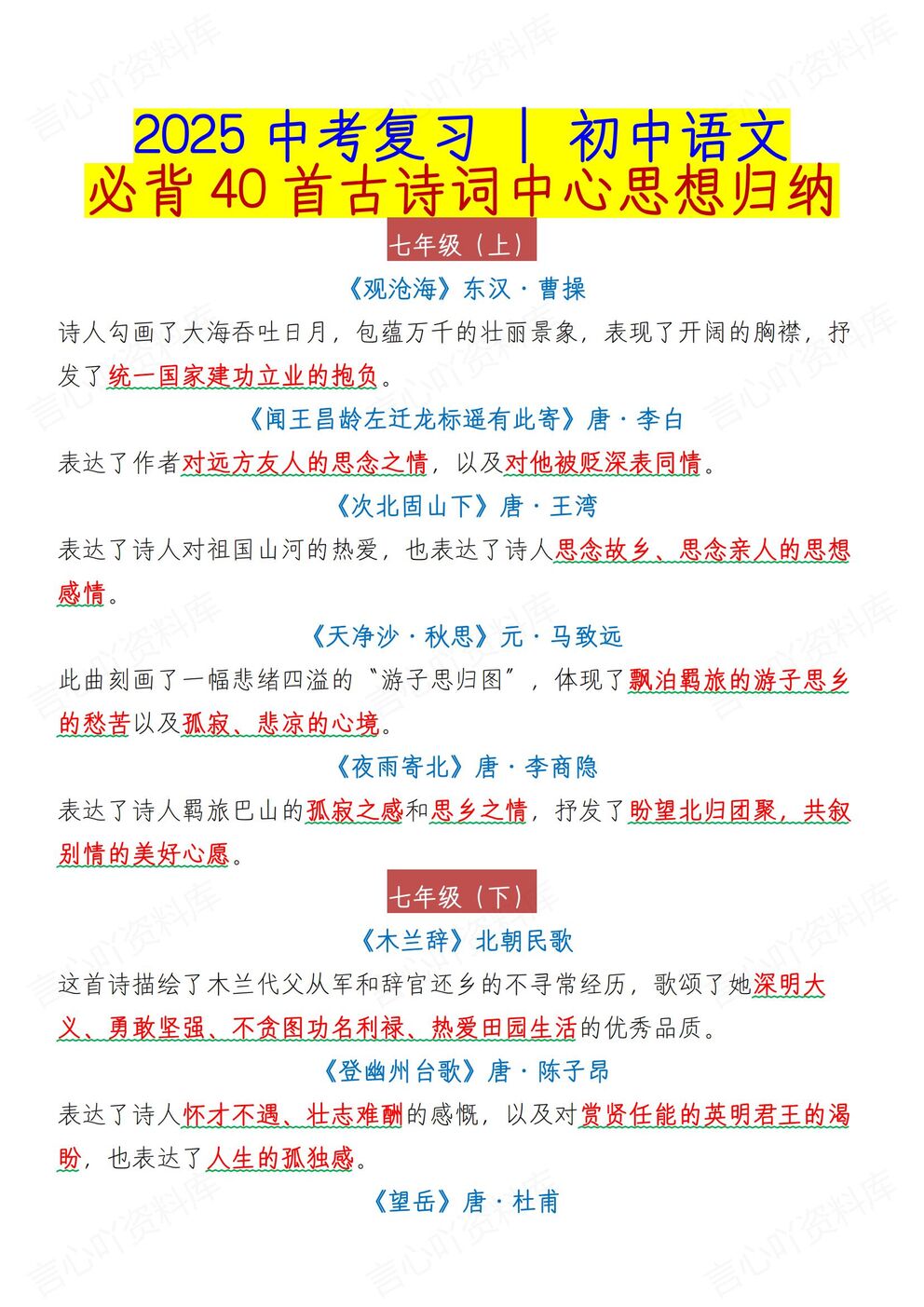 初中语文-中考复习中考古诗词专题复习40首中心思想归纳（全）插图初中语文5
