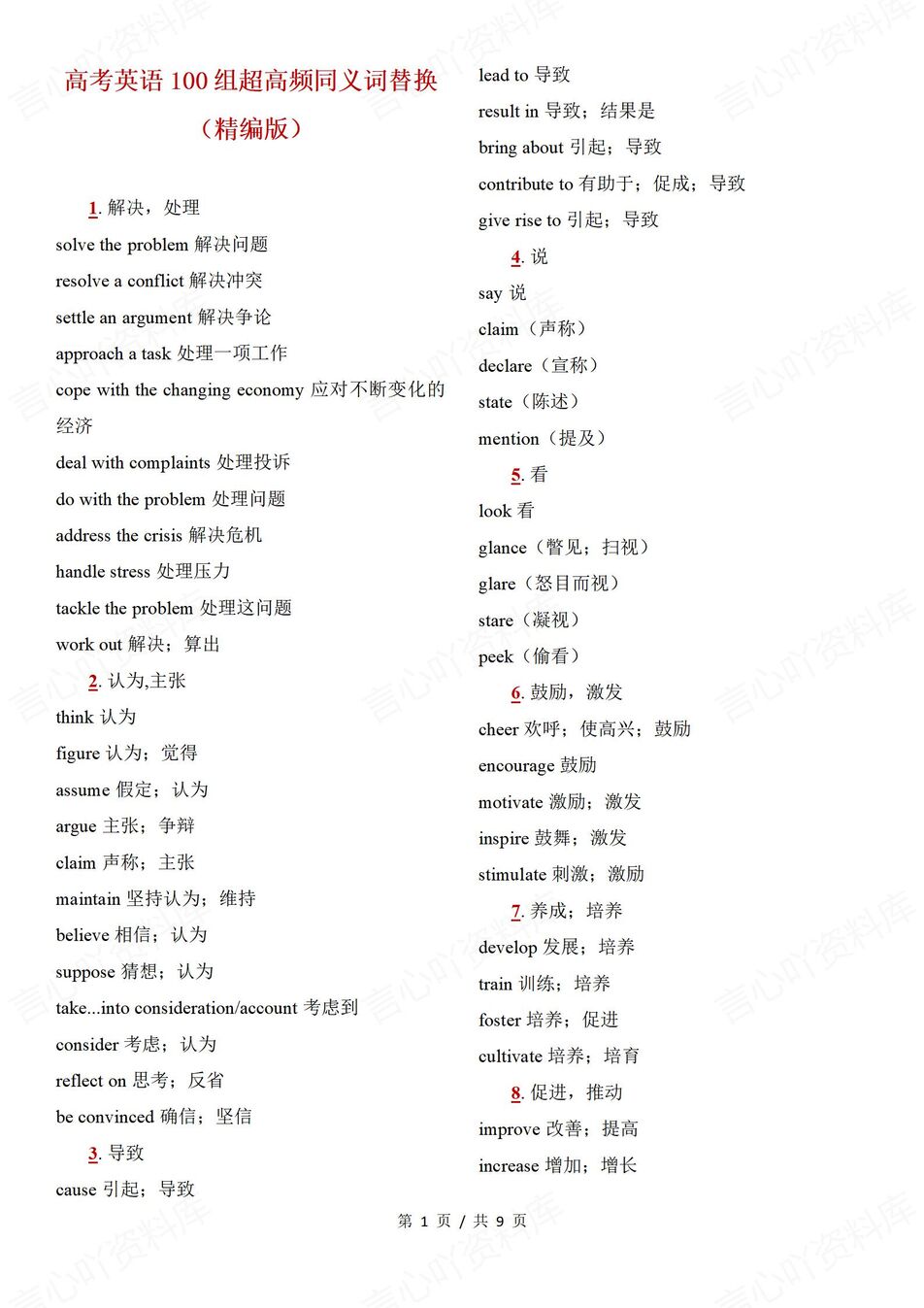 高中英语-高考复习100组高频常见同义词替换清单高考英语复习（全）-言心吖资料库