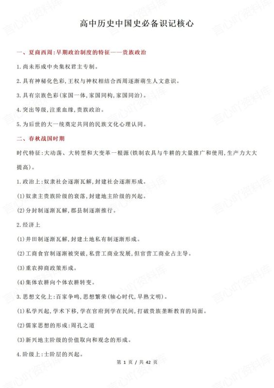 高中历史-中国史必备知识梳理-中国史高考历史复习 - 言心吖资料库-言心吖资料库