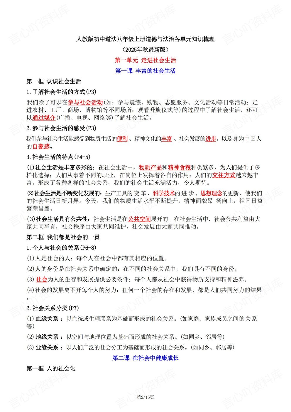 初中道法-八年级上新教材初二上册单元知识清单汇总梳理最新版插图初中道法1