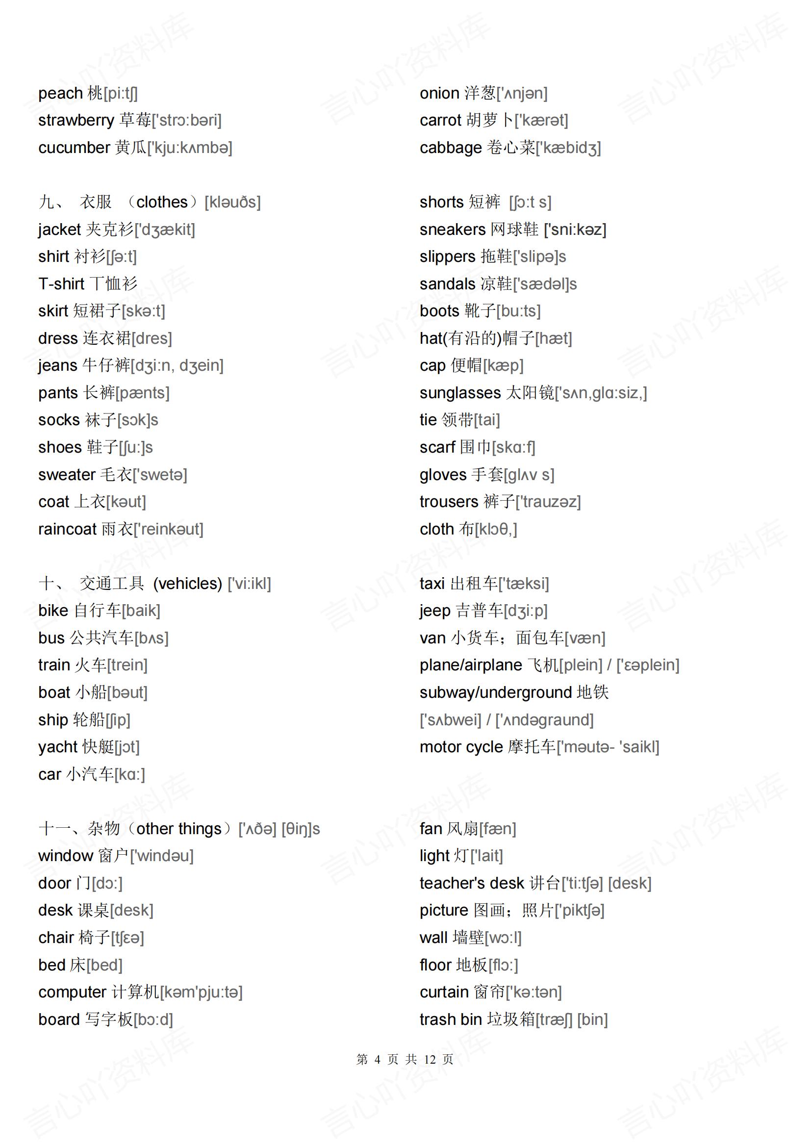 初中英语-27类单词大全分类分项汇总含音标（全）插图初中英语3