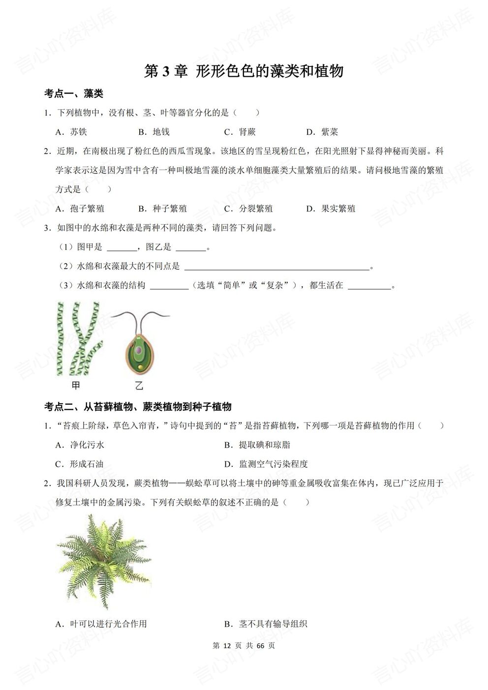 初中生物-七年级上新教材苏教初一上单元测试练习汇总含解析插图初中生物4