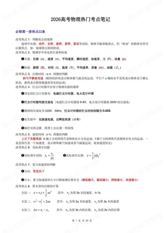 高中物理-考点笔记必修选必重要考点汇总高考知识梳理 - 言心吖资料库-言心吖资料库