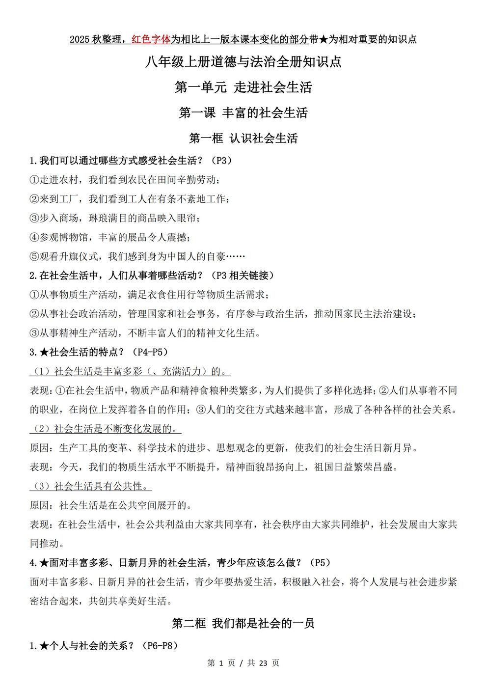 初中道法-八年级上新教材统编初二上全册知识点归纳插图初中道法1