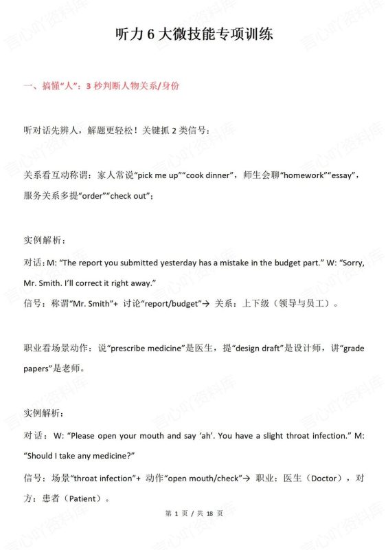 高中英语-听力专项六大微技能搞定英语听力 - 言心吖资料库-言心吖资料库