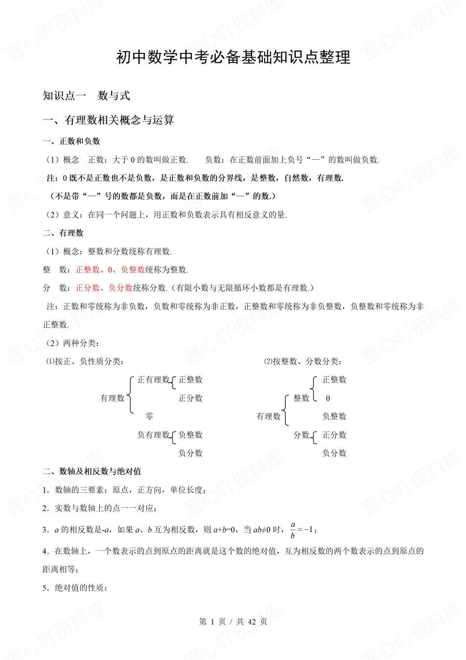 初中数学-中考复习6大知识点归纳总结中考基础知识复习-言心吖资料库