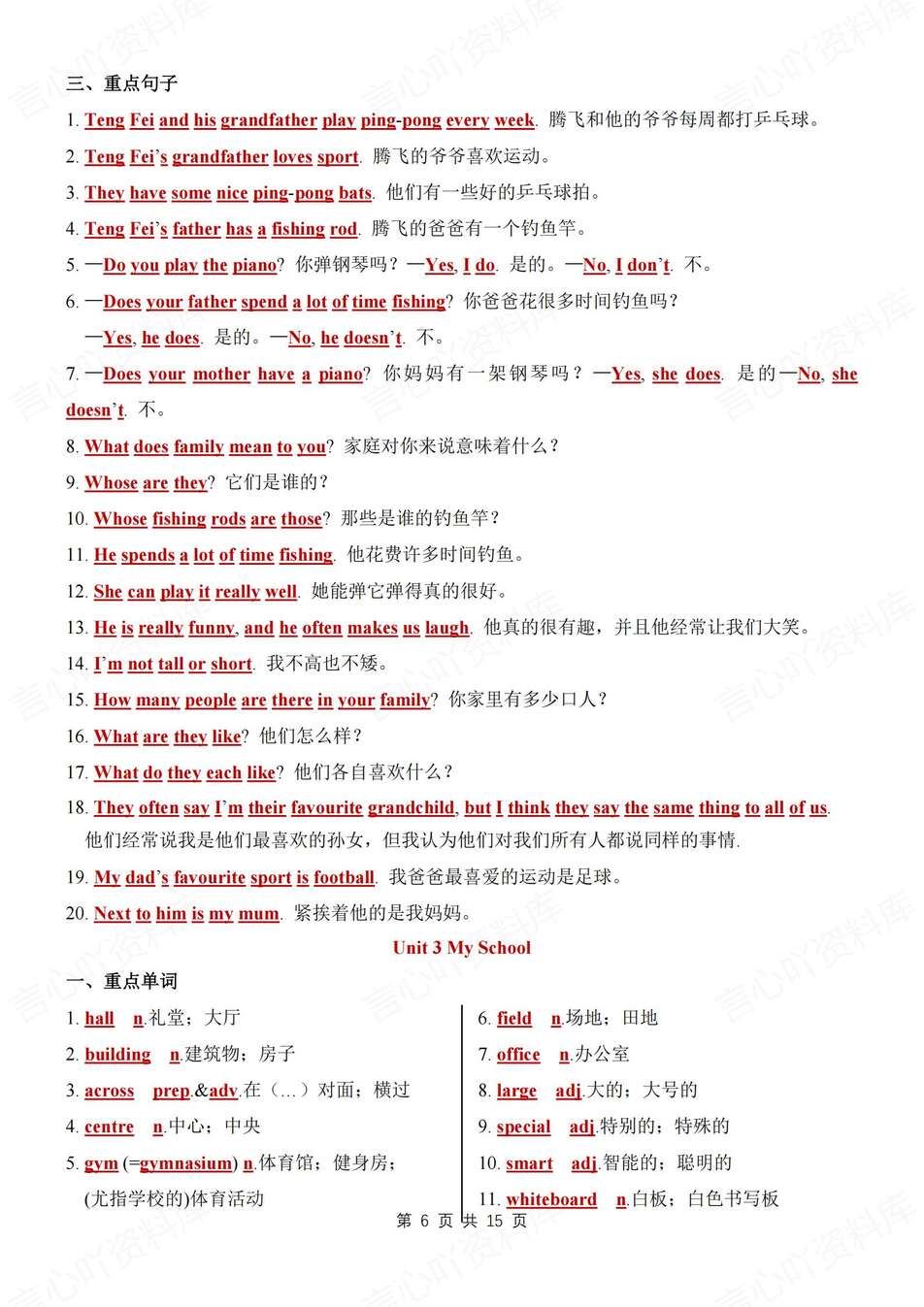 初中英语-七上重点单元短语句子背诵填空版新教材人教初一上复习插图初中英语3