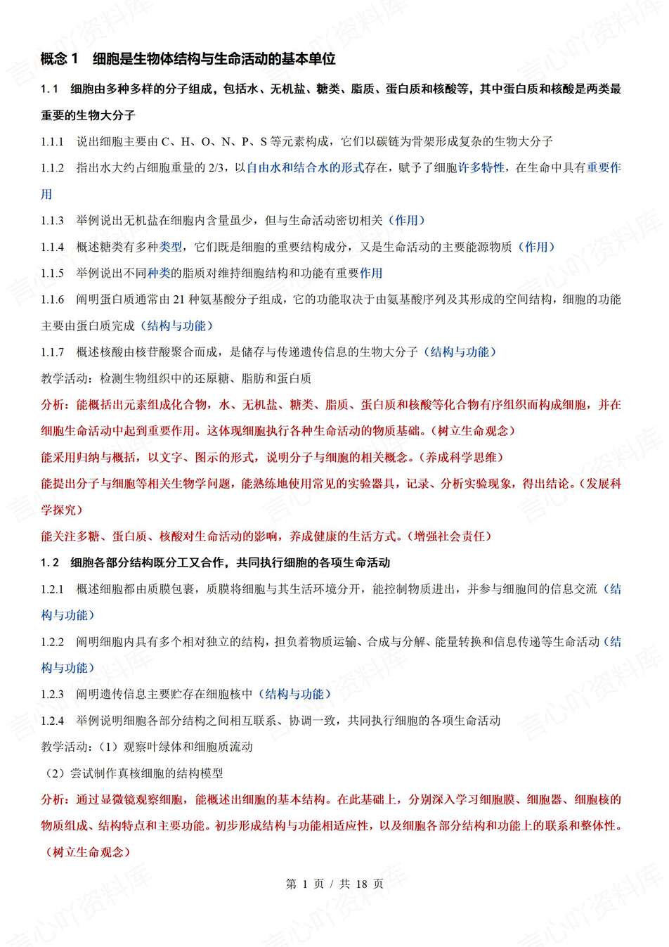 高中生物-大概念课标大概念知识解析教材知识归纳 - 言心吖资料库-言心吖资料库